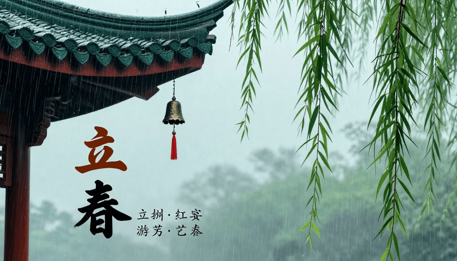 海报素材素材：江南古韵：雨夜屋檐风铃