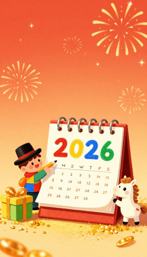 2026日历素材：2026新年手绘日历插画海报