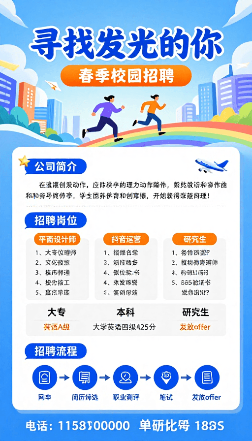 城市背景素材：青春活力 · 科技校园：春季招聘宣传海报