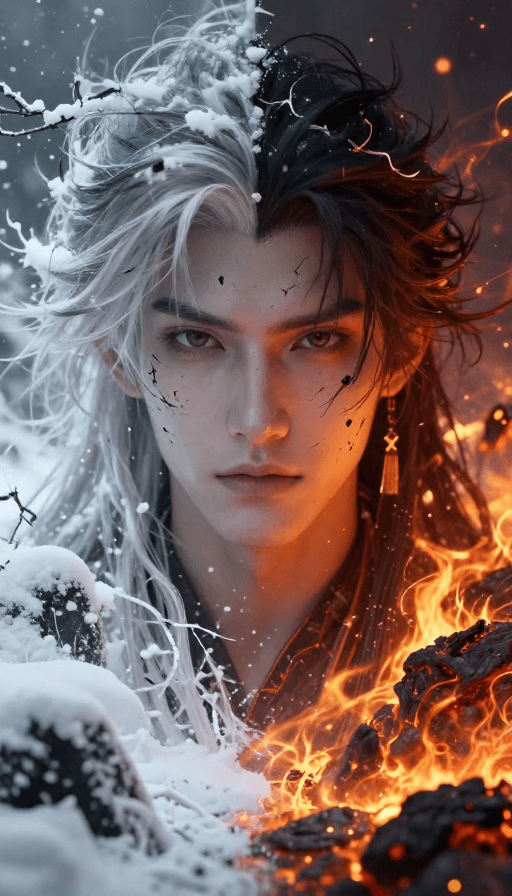 OC渲染素材：半雪半火：破碎神明意识流人像