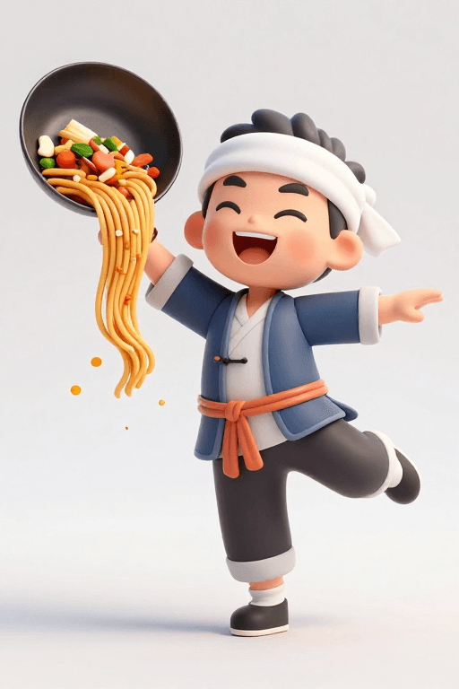 C4D模型素材：活力陕西美食舞者：3D卡通炒面瞬间