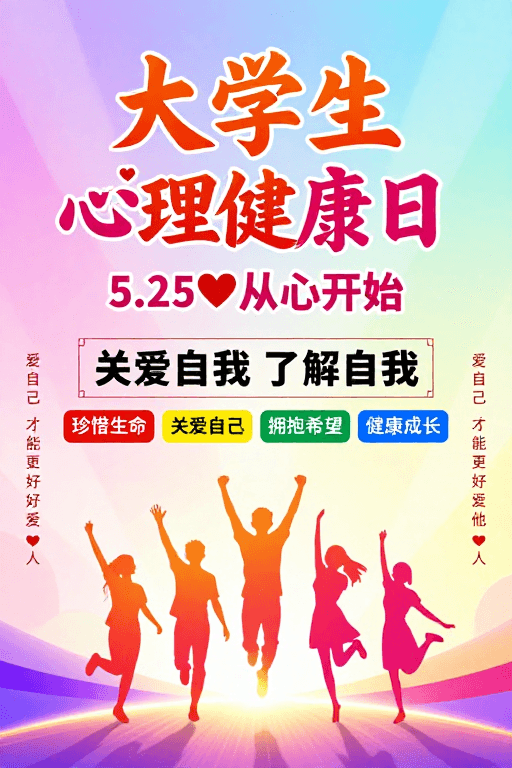 校园海报素材：青春向阳·心灵启航——大学生心理健康日温暖海报