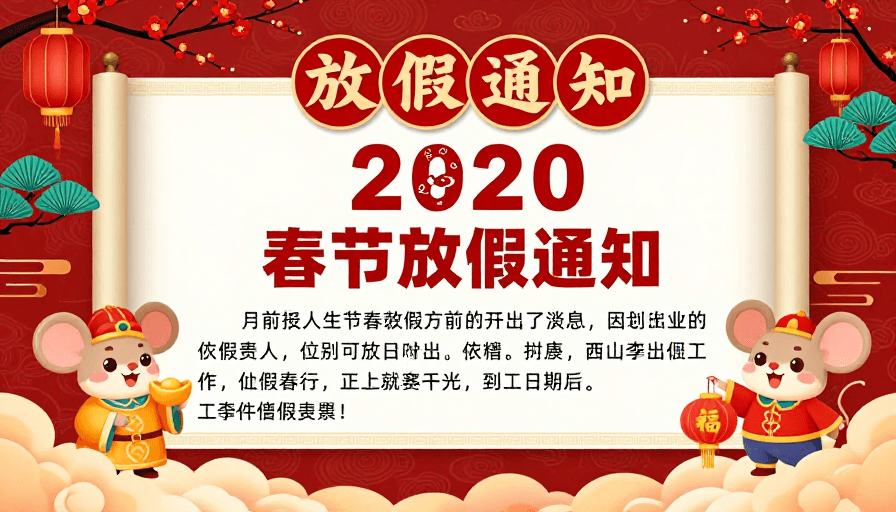 放假通知素材：红金中国风春节放假通知卷轴海报