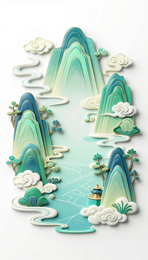 3D浮雕素材：梦幻3D立体浮雕中国风艺术插画