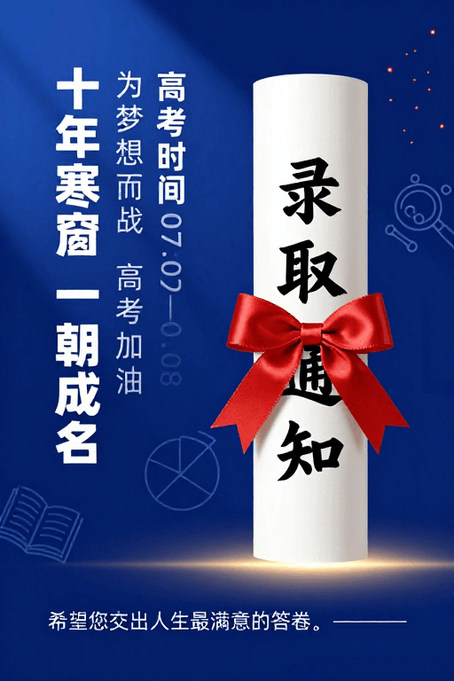 科技蓝渐变素材：庄严典雅的高考录取通知书设计图
