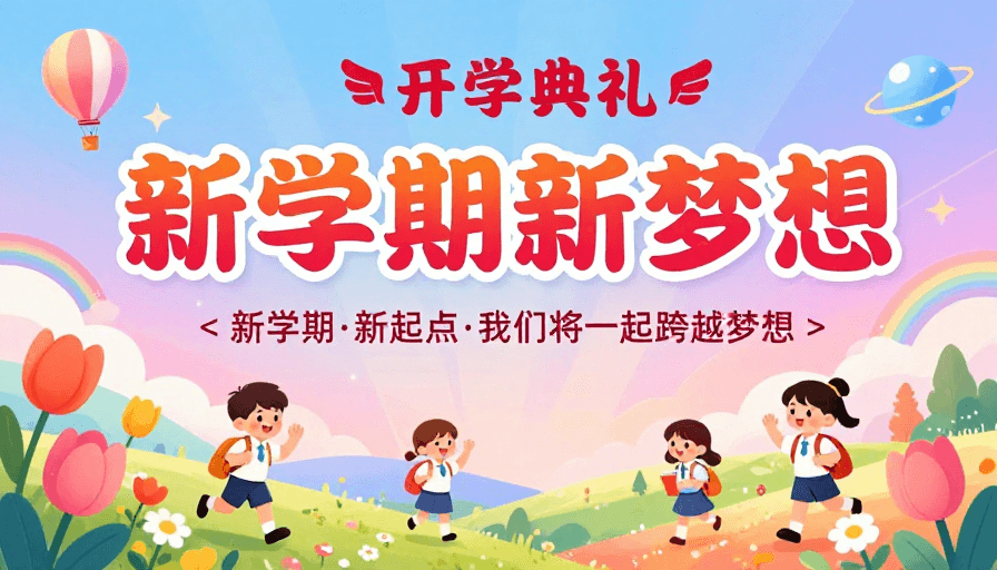 梦幻色彩素材：高饱和梦幻开学插画：童真与希望交织