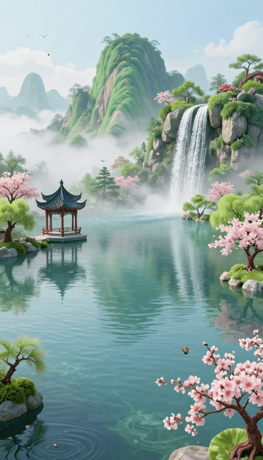 仙境素材：瑶池仙境：云雾缭绕的超凡脱俗美景