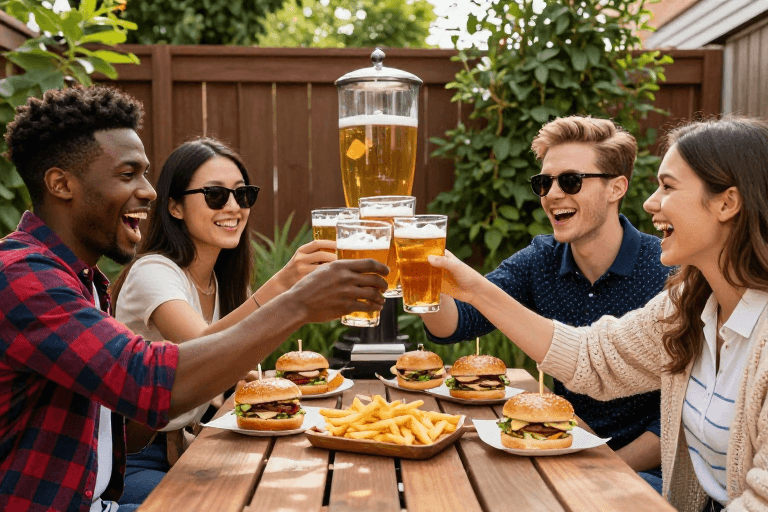 多元族裔素材：多元族裔欢聚：户外美食与啤酒的欢乐时刻