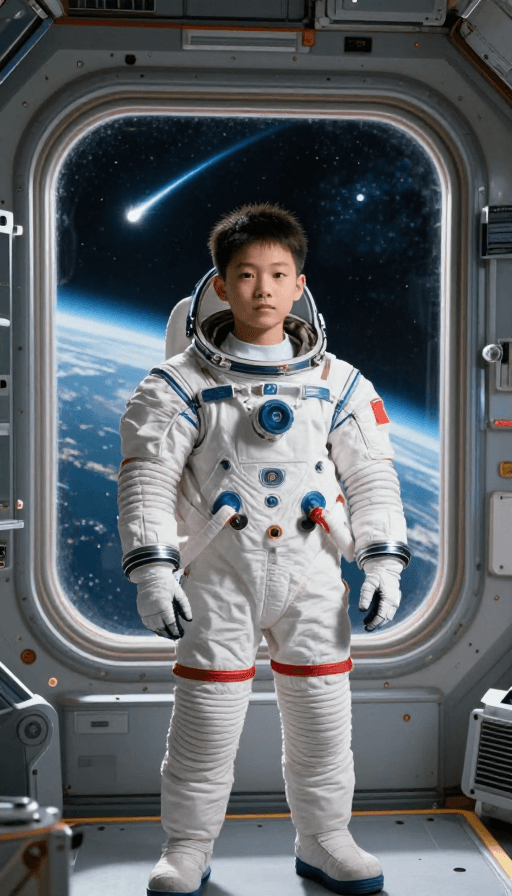 电影质感素材：少年太空探索者：真实电影感空间站瞬间
