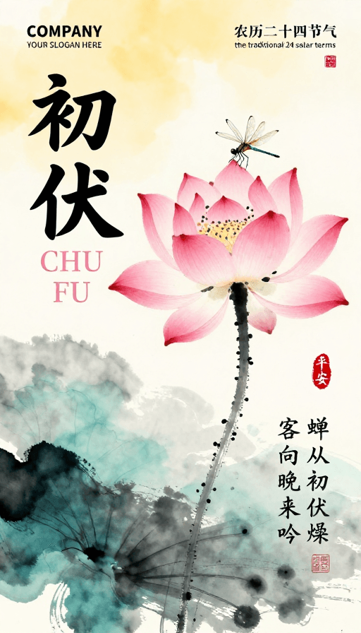 水墨插画素材：初伏时节的清雅水墨画卷