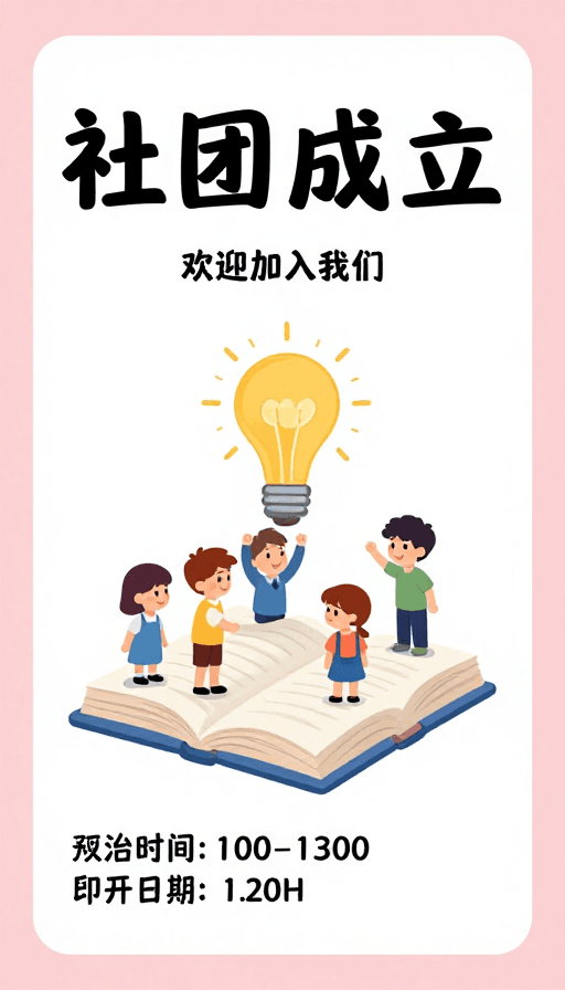 插画风格素材：社团成立盛典，携手共创未来