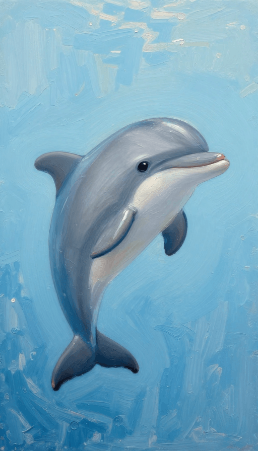海洋生物素材：迷你可爱海豚油画艺术图