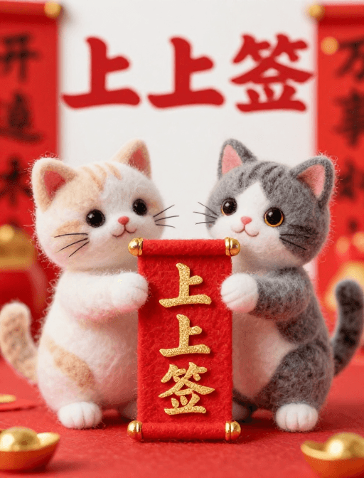 萌宠摄影素材：小猫捧上上签，红运当头贺新年