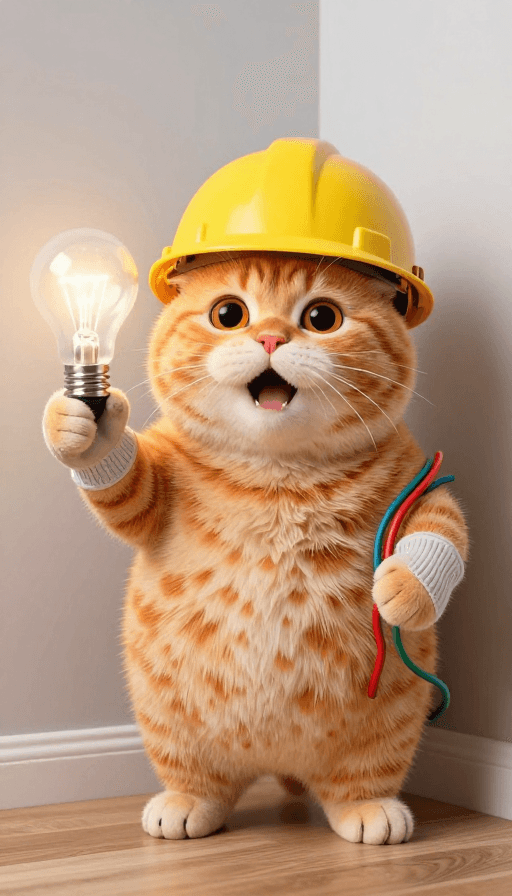 萌系动物素材：萌橘猫戴安全帽学电安