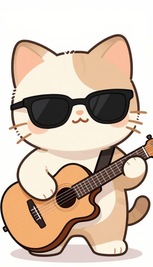 吉他演奏素材：酷萌拟人小猫弹吉他动画风
