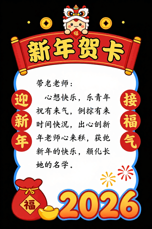 卡通设计素材：喜庆新年贺卡：舞狮小马送福气