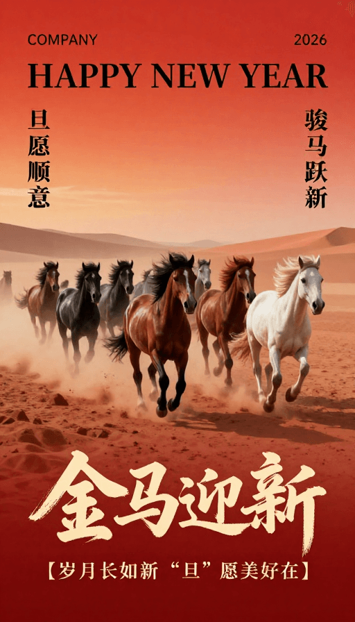 高端海报素材：奔马迎新：融合水墨风与东方韵味的春节海报
