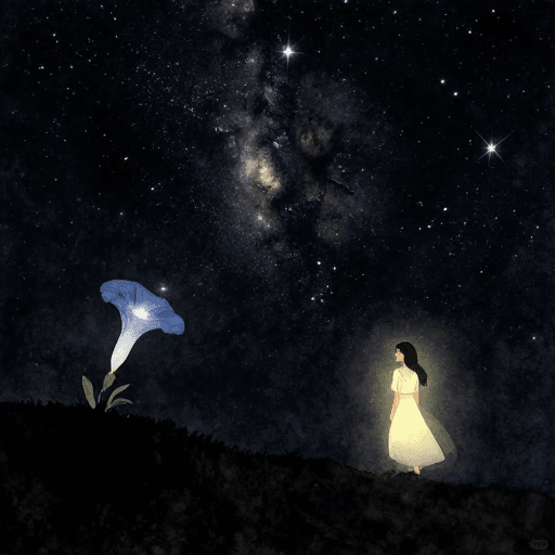 星空夜景素材：忧郁的星空：水彩夜空下的思念之歌