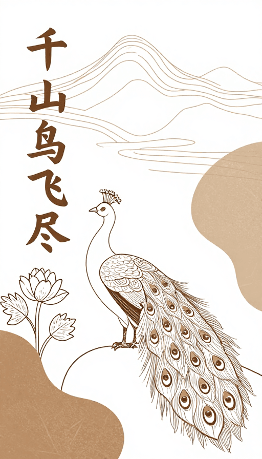 中国古典山水素材：中国古典山水敦煌配色极简线条插画