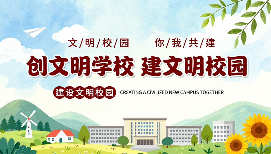 生态和谐素材：清新插画公益海报：共创文明校园