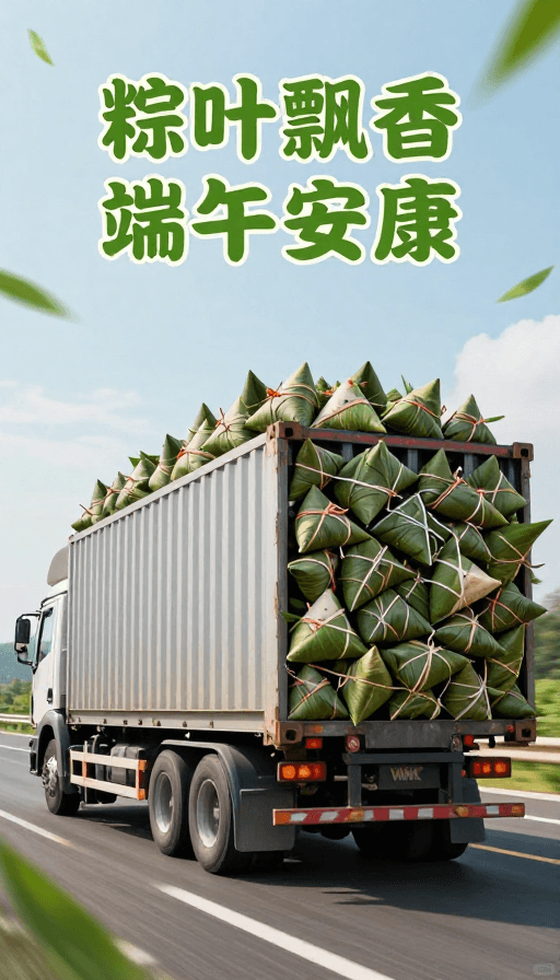 节日促销素材：高速奔涌粽子香：WBK卡车满载粽叶庆端午