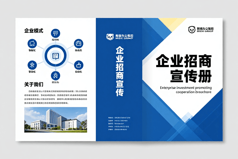 蓝白配色素材：商务科技风企业招商手册封面与内页设计