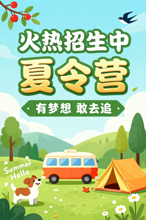 活动海报素材：夏日夏令营招生海报：清新童趣，活力无限