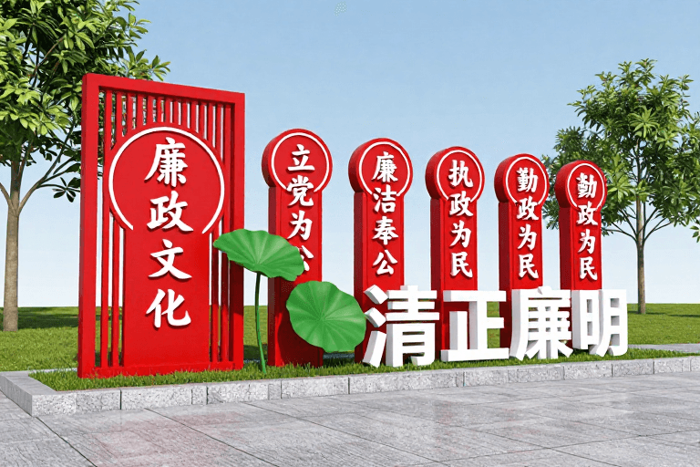 红白配色素材：户外廉政文化立体景观装置 现代简约红白绿风