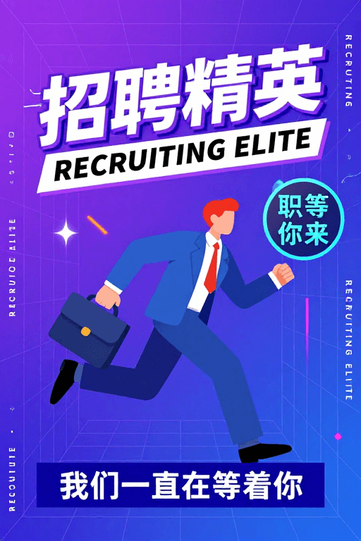 商务插画素材：赛博朋克风精英招聘海报：未来科技感召集令