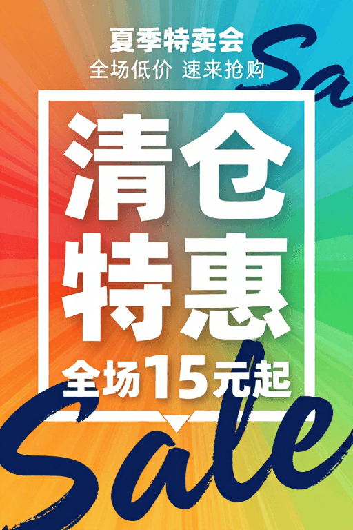 高饱和渐变素材：夏季清仓特惠海报：高饱和视觉促销设计