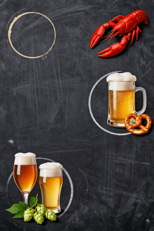 手绘风格素材：黑板手绘：小龙虾啤酒的复古美食盛宴