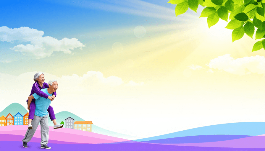 卡通房屋素材：温暖夕阳下的幸福时光：养老生活插画背景