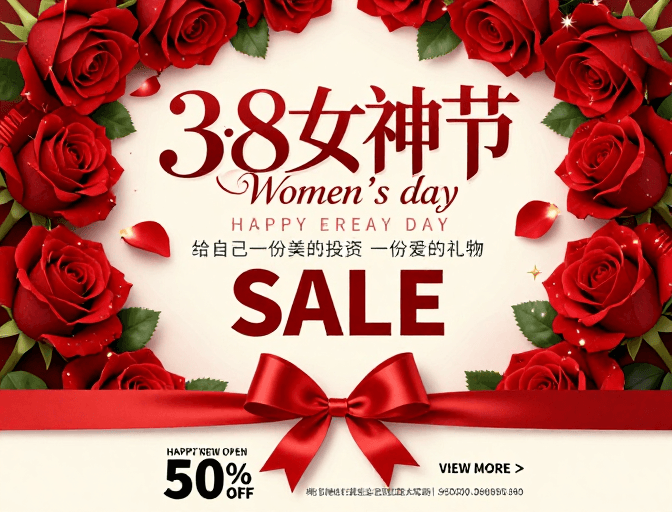 促销宣传素材：浪漫主义妇女节促销海报双版本设计