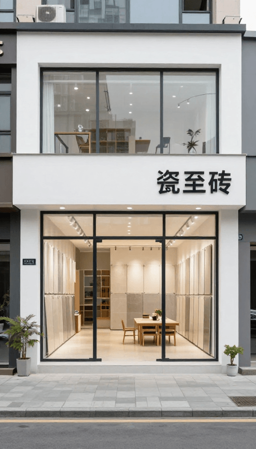空间设计素材：现代简约大平层瓷砖展厅设计效果图