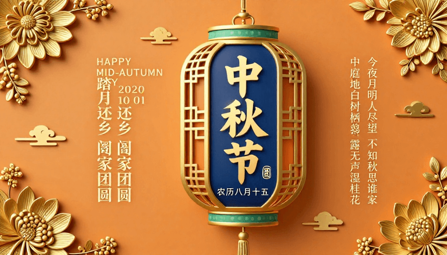 节日海报素材：中秋暖橙金辉团圆意境海报