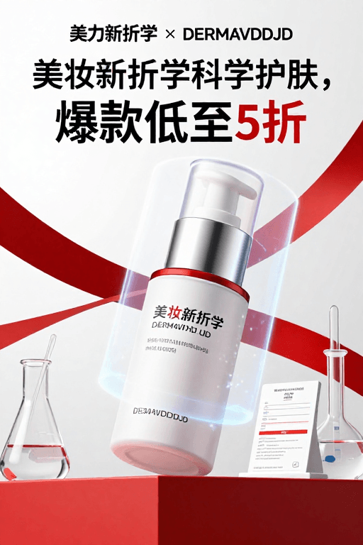C4D渲染素材：美妆新品科技感促销海报：科学护肤折扣季