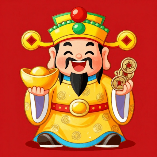 春节元素素材：卡通财神爷红年画插画