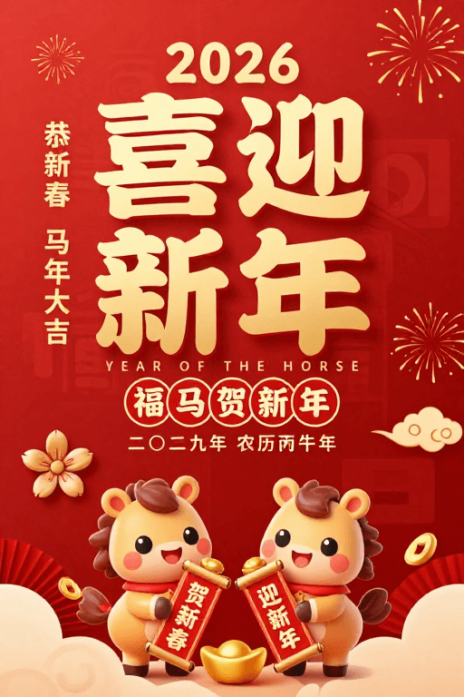 新年贺岁素材：2026新春贺岁海报：红火喜庆马年大吉