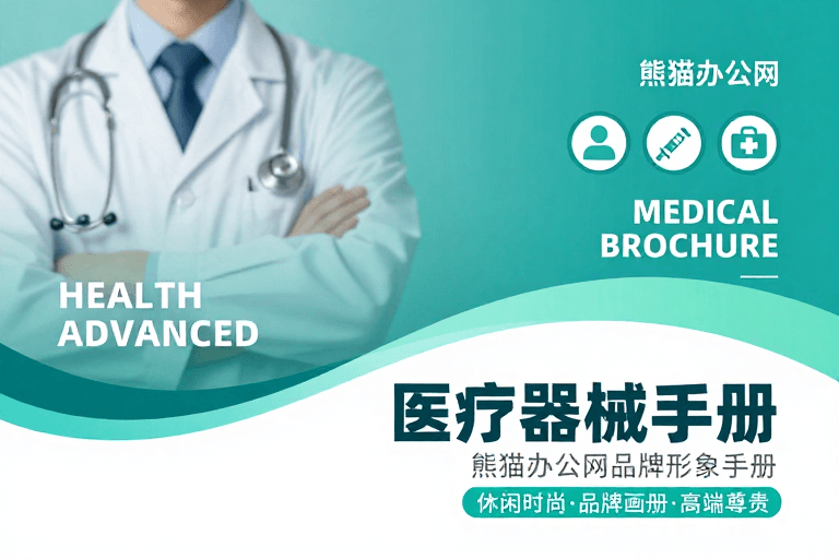 医疗健康素材：医疗宣传册封面：蓝绿渐变科技风设计