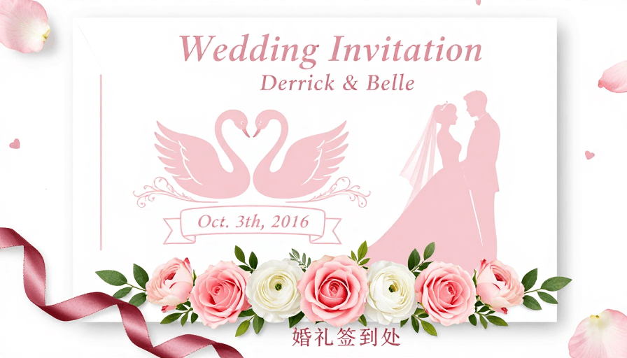 婚礼邀请函素材：柔美粉色婚礼邀请函：浪漫优雅设计