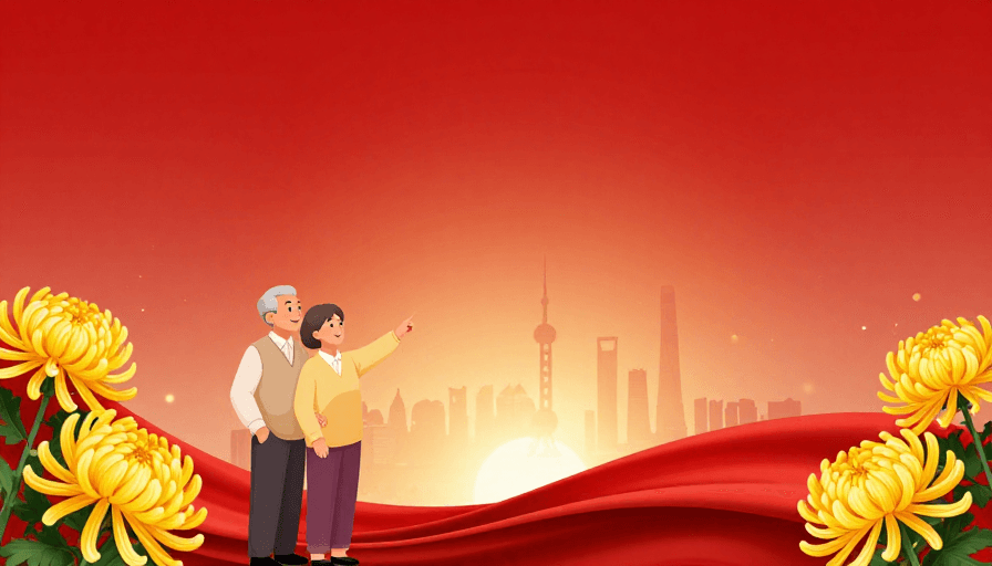 温馨家庭素材：晨光中的东方记忆 - 温馨中国风城市剪影插画
