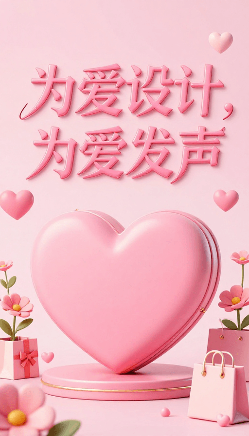 情人节促销素材：粉色几何字体海报：为爱发声的3D节日促销设计