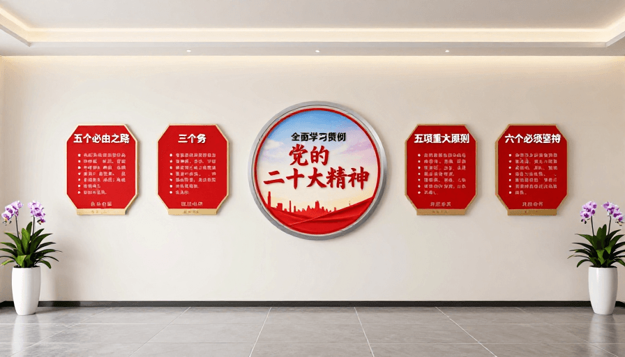 党建宣传设计素材：党的二十大精神宣传文化墙：现代党建展示设计