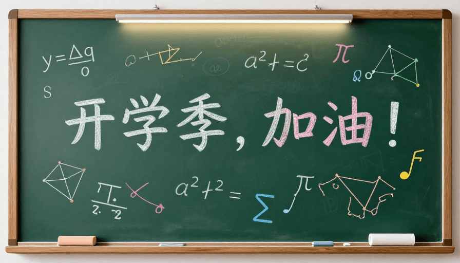 彩色粉笔字素材：开学季加油！黑板上的数学世界