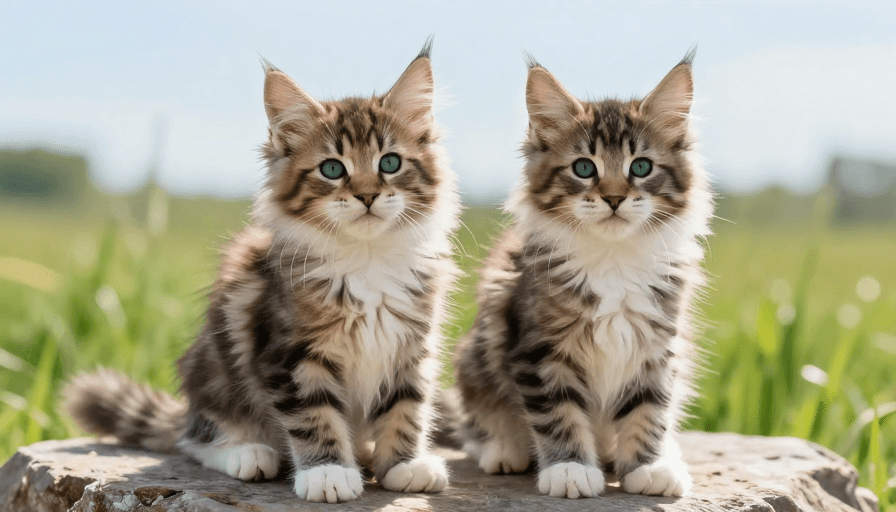 户外摄影素材：阳光下的双猫萌照：自然光影捕捉宠物纯真瞬间