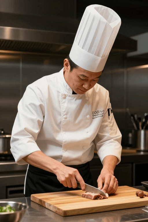写实摄影素材：专业厨师厨房美食制作场景