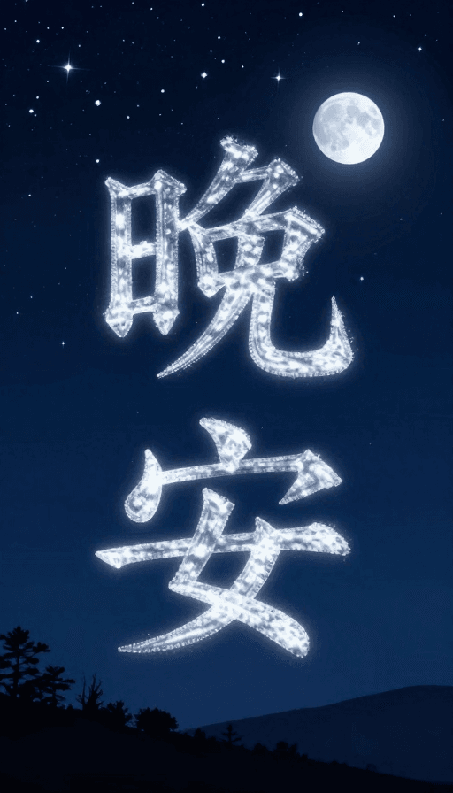 星空素材：星月合璧‘晚安’：静谧夜空中的温馨数字艺术