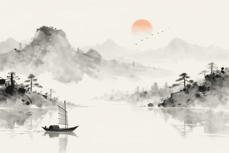 静谧意境素材：水墨山水意境：淡雅静谧的东方画卷