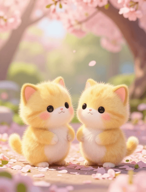 花海背景素材：春日花海中的萌态十足黄色小猫
