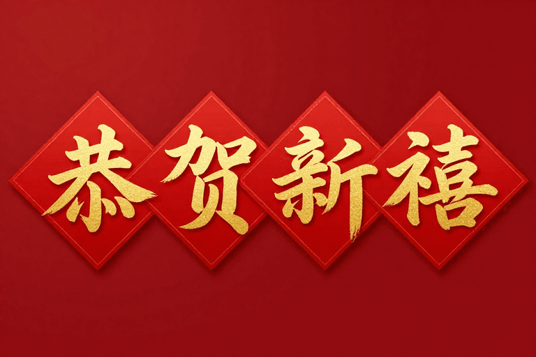 新年海报素材：红色菱形金色书法恭贺新禧新年祝福图